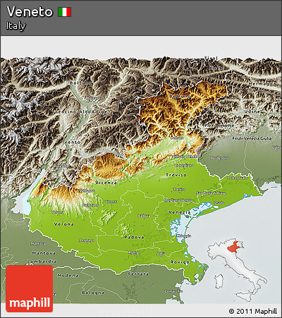 Physical 3D Map of Veneto, semi-desaturated