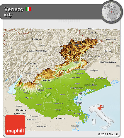 Physical 3D Map of Veneto, shaded relief outside
