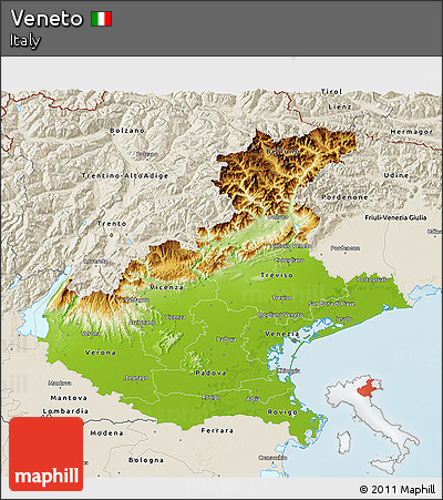 Physical 3D Map of Veneto, shaded relief outside