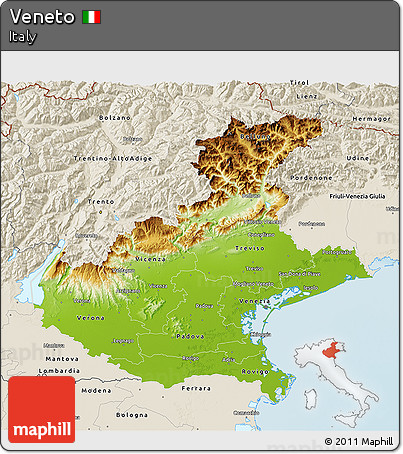 Physical 3D Map of Veneto, shaded relief outside