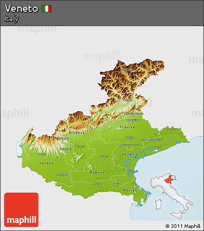 Physical 3D Map of Veneto, single color outside