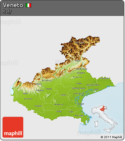 Physical 3D Map of Veneto, single color outside