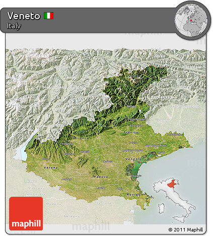 Satellite 3D Map of Veneto, lighten