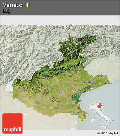 Satellite 3D Map of Veneto, lighten