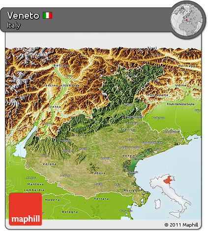 Satellite 3D Map of Veneto, physical outside