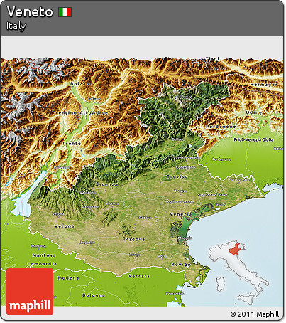 Satellite 3D Map of Veneto, physical outside