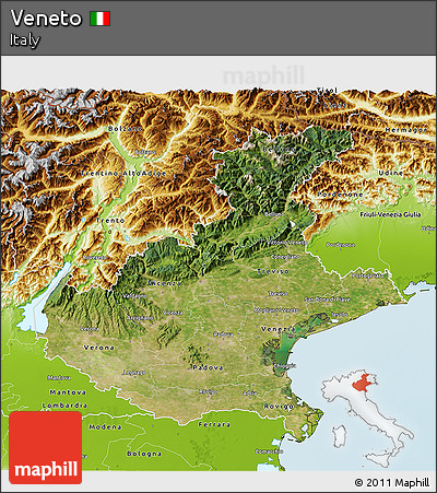 Satellite 3D Map of Veneto, physical outside