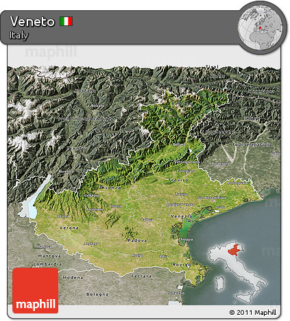 Satellite 3D Map of Veneto, semi-desaturated