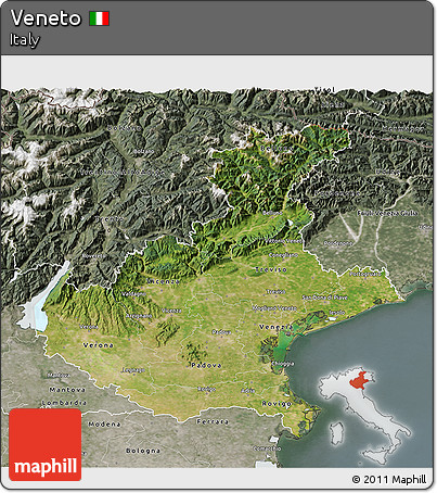 Satellite 3D Map of Veneto, semi-desaturated