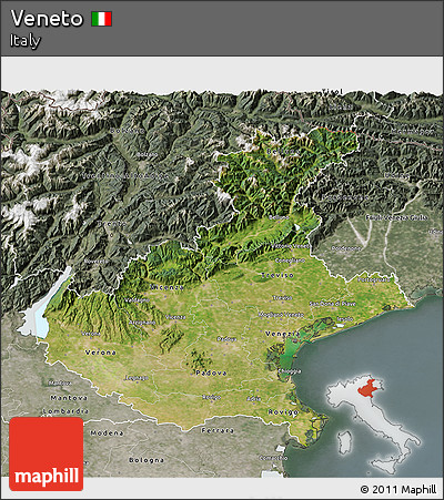 Satellite 3D Map of Veneto, semi-desaturated