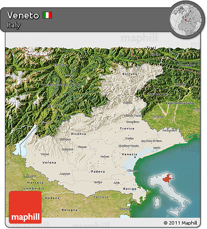 Shaded Relief 3D Map of Veneto, satellite outside