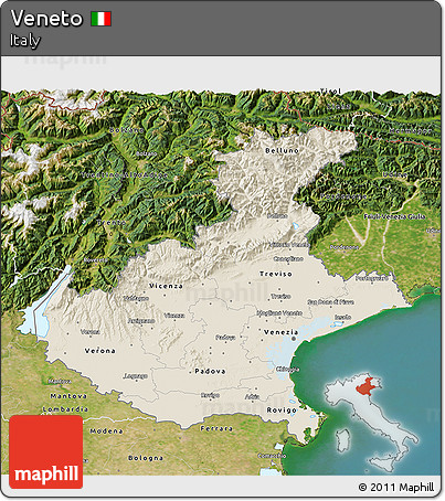 Shaded Relief 3D Map of Veneto, satellite outside