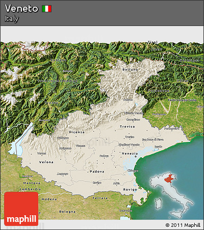 Shaded Relief 3D Map of Veneto, satellite outside