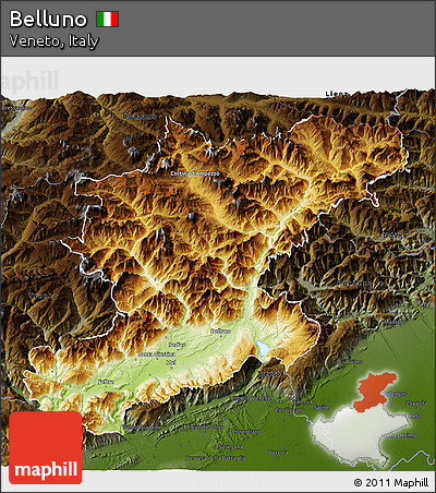 Physical 3D Map of Belluno, darken
