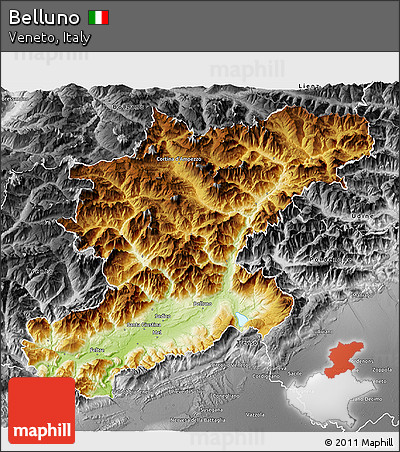 Physical 3D Map of Belluno, desaturated