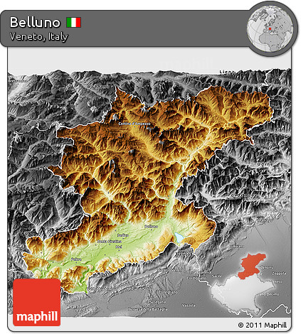 Physical 3D Map of Belluno, desaturated