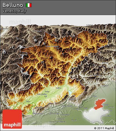 Physical 3D Map of Belluno, semi-desaturated