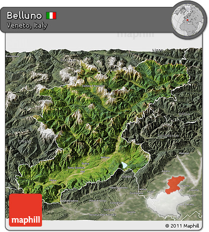 Satellite 3D Map of Belluno, semi-desaturated