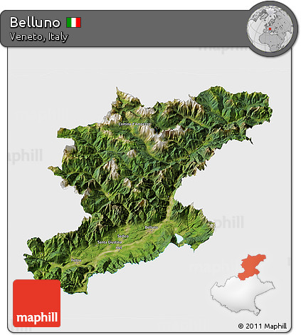 Satellite 3D Map of Belluno, single color outside