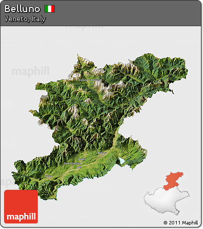 Satellite 3D Map of Belluno, single color outside
