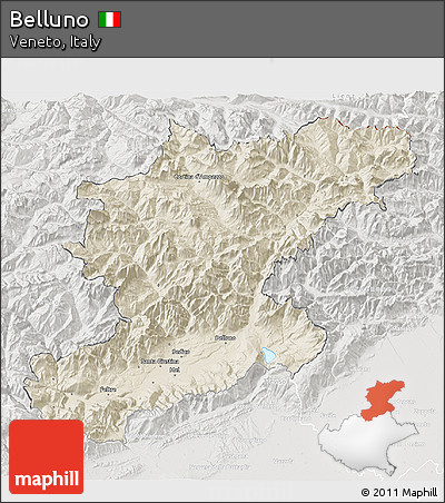 Shaded Relief 3D Map of Belluno, lighten, semi-desaturated