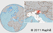 Gray Location Map of Belluno, highlighted country, highlighted parent region, hill shading