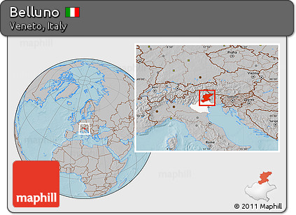 Gray Location Map of Belluno, highlighted parent region, hill shading