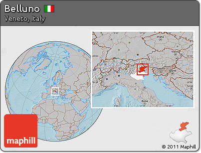 Gray Location Map of Belluno, highlighted parent region, hill shading
