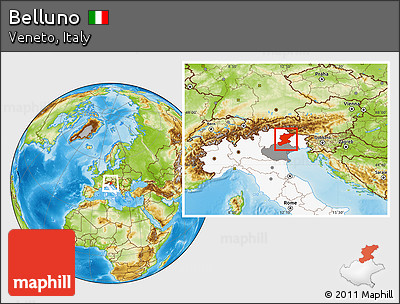 Physical Location Map of Belluno, highlighted country, highlighted parent region