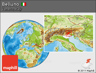 Physical Location Map of Belluno, highlighted parent region