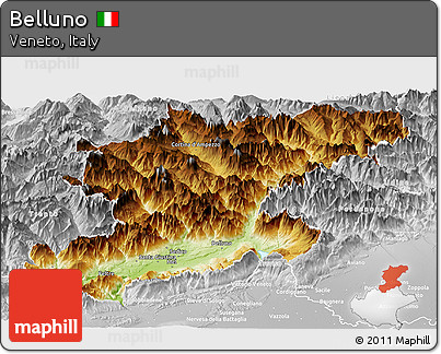 Physical Panoramic Map of Belluno, lighten, desaturated