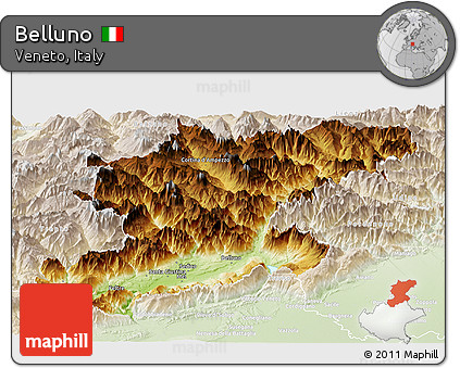 Physical Panoramic Map of Belluno, lighten
