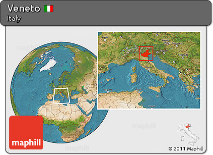 Satellite Location Map of Veneto, within the entire country
