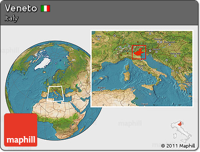 Satellite Location Map of Veneto, within the entire country