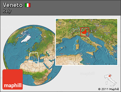 Satellite Location Map of Veneto, within the entire country
