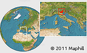 Satellite Location Map of Veneto, within the entire country