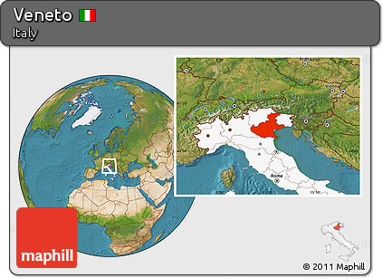 Satellite Location Map of Veneto, highlighted country