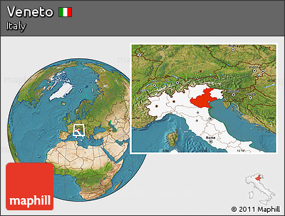 Satellite Location Map of Veneto, highlighted country