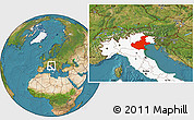 Satellite Location Map of Veneto, highlighted country