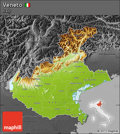 Physical Map of Veneto, darken, desaturated