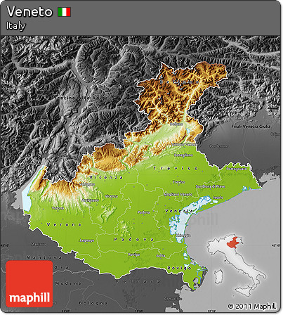 Physical Map of Veneto, darken, desaturated
