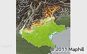 Physical Map of Veneto, darken, semi-desaturated