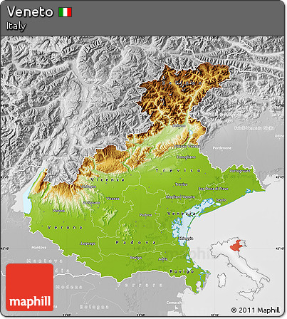 Physical Map of Veneto, lighten, desaturated