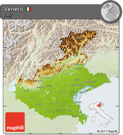 Physical Map of Veneto, lighten