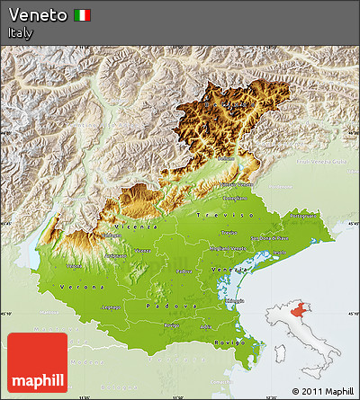 Physical Map of Veneto, lighten