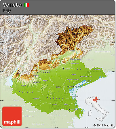 Physical Map of Veneto, lighten
