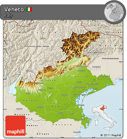 Physical Map of Veneto, shaded relief outside