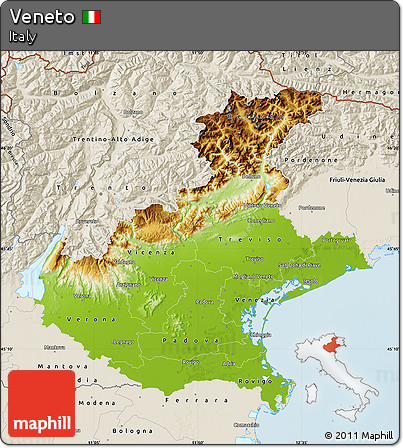 Physical Map of Veneto, shaded relief outside
