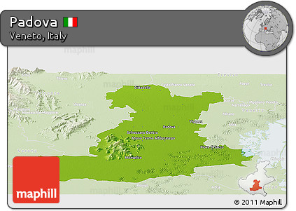 Physical Panoramic Map of Padova, lighten