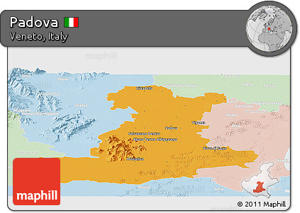 Political Panoramic Map of Padova, lighten